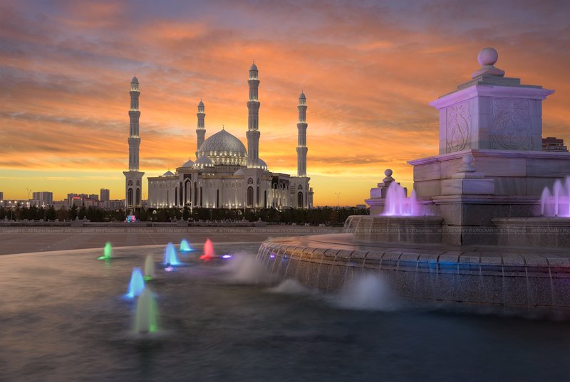 нур-султан, астана, казахстан, артем мирный, astana, kazakhstan, artyom mirniy, хазрет, султан, мечеть, небо, закат, рассвет, облака, цвет, свет, никон, d750, hazret, sultan, mosque, фонтан, перспектива, ведута, каприччио, фотохудожник, capriccio, veduta, Мечеть Хазрет Султанphoto preview