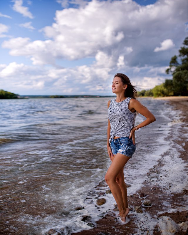 девушка, пляж, ветер, море, портрет Wind of changesphoto preview