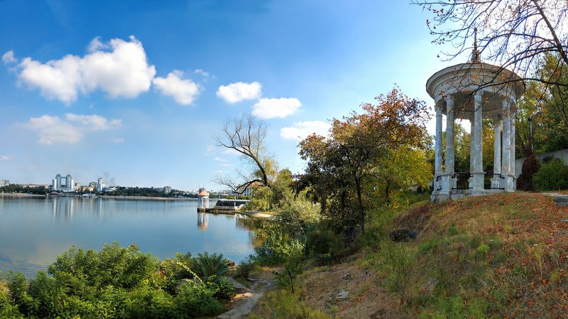 пейзаж,беседка,вид,река,осень,вода,город,архитектура,эпоха,landscape photo preview