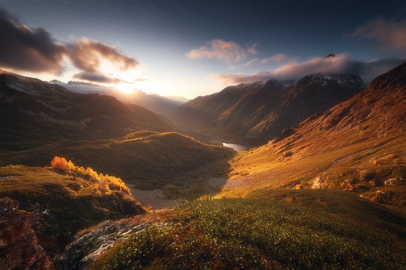 закат, горы, озеро, кавказ, пейзаж, кавказский заповедник, кардывач Жемчужина Кавказаphoto preview