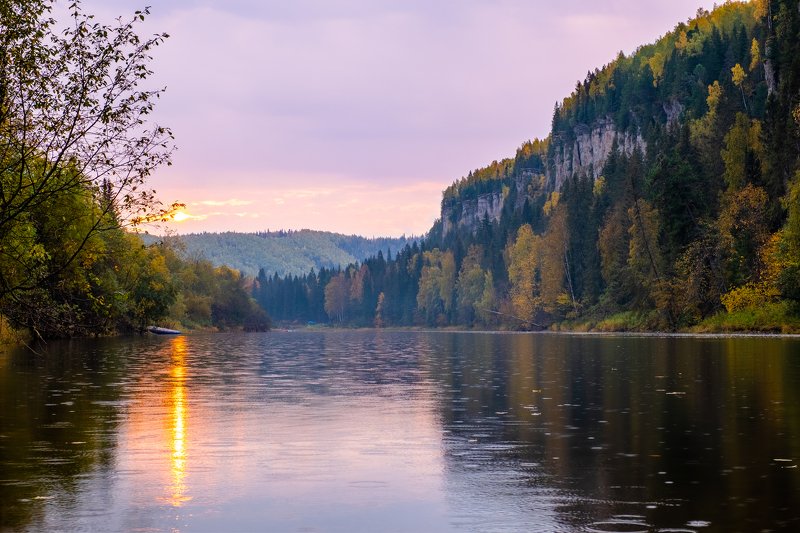 осень, река, скала, рассвет Рассвет над Усьвойphoto preview