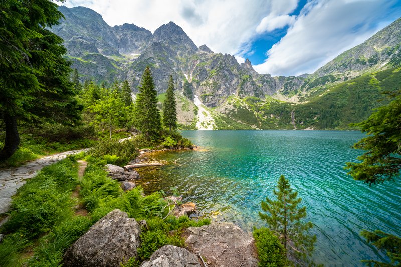 chmury, poranek światło, góry, odbicie, tatrzański park narodowy, krajobraz, przyroda, tatry, woda, skały, mięgusze, mnich, morskie oko, mountains, landscapes, lake, Morskie Okophoto preview