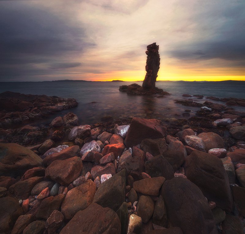 закат краски свет море остров шкота кекур камни волны пейзаж вечер морской пейзаж россия владивосток фото ,,Последний закат,,photo preview