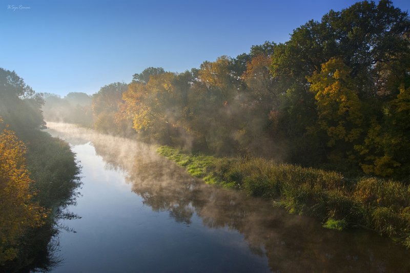 осень,утро,пейзаж,лес,река,туман,берег Утренняя ...photo preview
