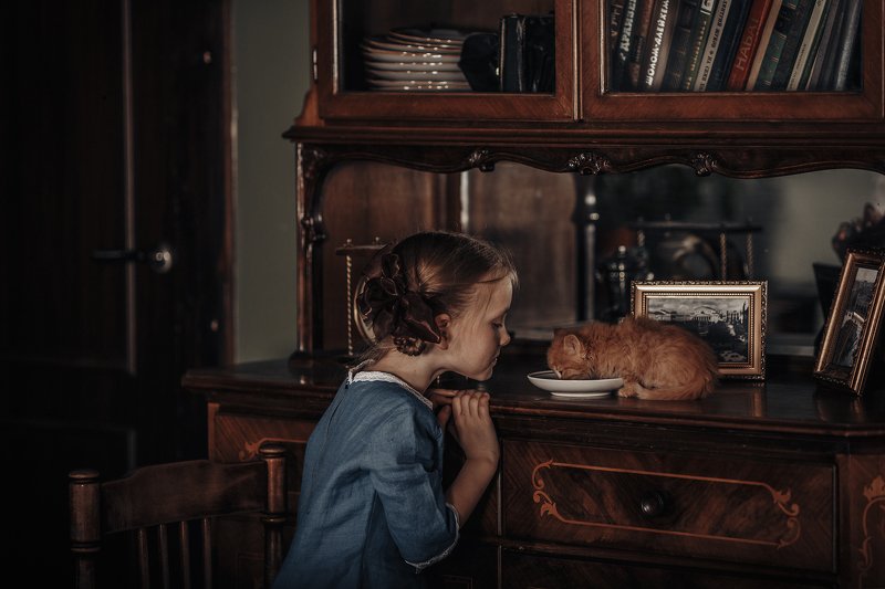 ретро, котенок, молоко, девочка. ребенок, ссср photo preview