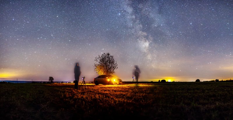 звезды, млечный путь, ночь, астрофото, тюки, автомабиль д. Валюшиноphoto preview