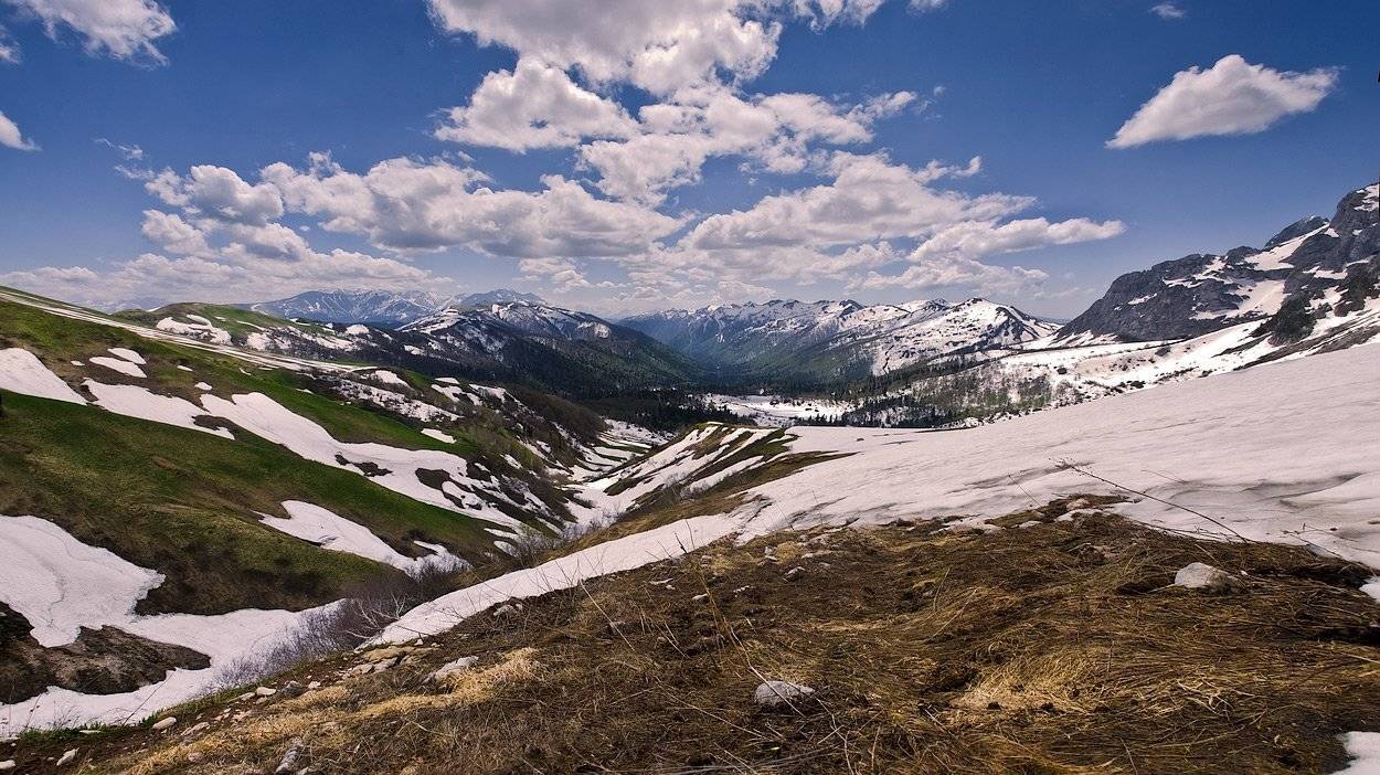 горы, снег, облака, небо, лагонаки, Олег