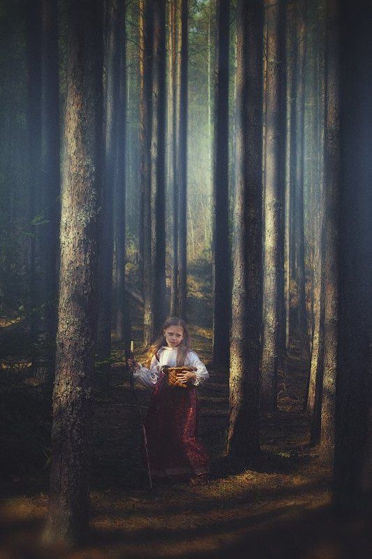лес, девочка, история, сказка, дерево, корзинка, ягоды, посох, одежда, русская, dyadyavasya По ягодыphoto preview