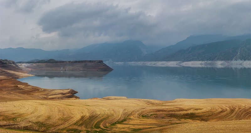 природа, пейзаж, горы, кавказ, природа россии, дикая природа, водохранилище, панорама, облака, вечер, весна, Чиркейское водохранилищеphoto preview