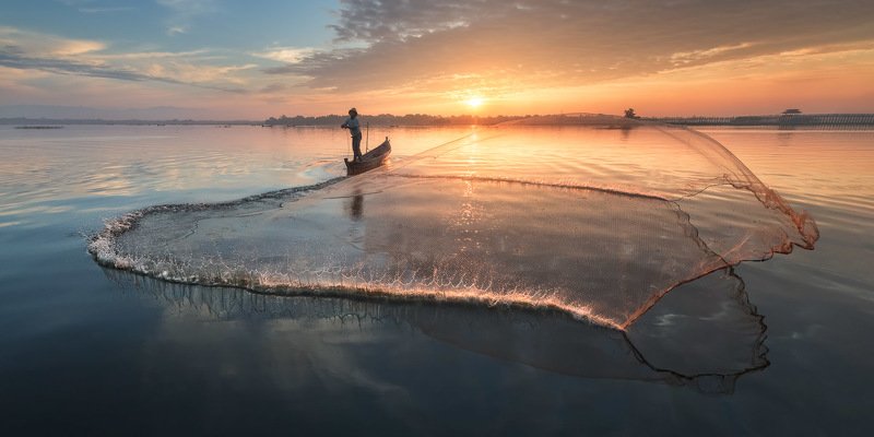 amarapura, asia, asian, balance, birma, blue, boat, burma, burmese, catch, countryside, culture, dawn, early, fish, fisherman, fishing, freshwater, kayak, labor, lake, landscape, life, man, mandalay, morning, myanmar, nature, net, outdoor, paddle, reflect The Gathering - Firephoto preview