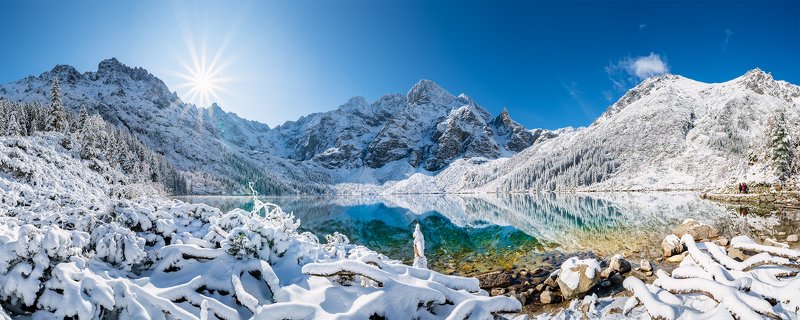 landscape, stream, mountains, morskie oko, rysy, zakopane, poland, sun, green, tatry, view, trees, niebo, water,panorama Morskie Oko panoramaphoto preview