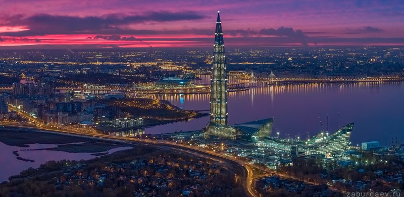 россия, петербург, санкт-петербург, город, архитектура, осень, утро, рассвет, дрон Лахта Центрphoto preview