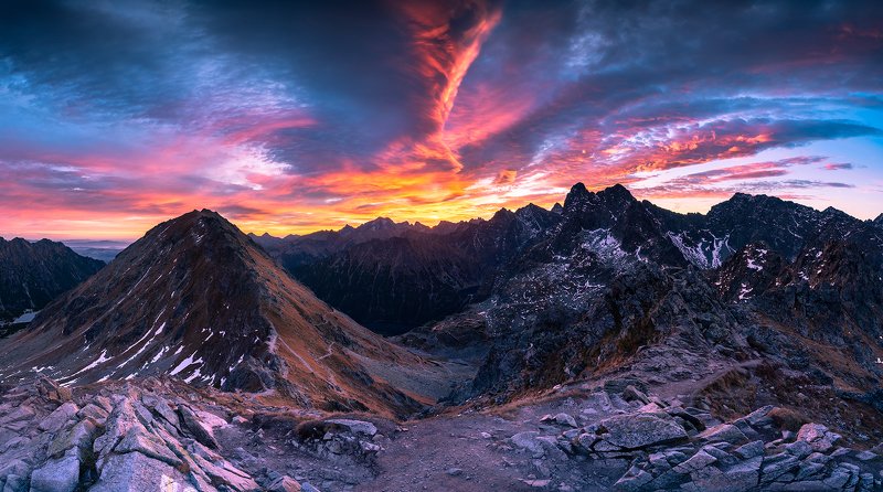landscape, stream, mountains, zakopane, poland, sun, green, tatry, view, trees, niebo, water, szpiglasowy wierch This morning from Szpiglasowy Wierchphoto preview