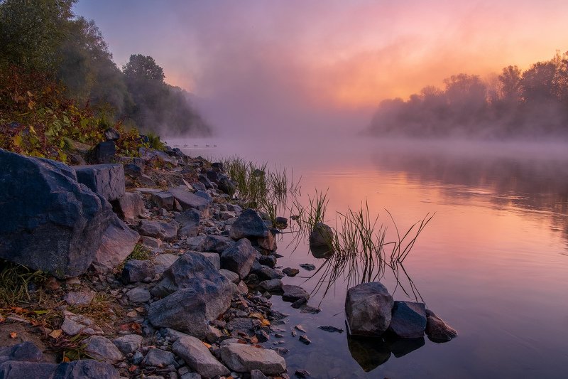 sunrise dawn landscape nature fog mist Туманное утроphoto preview