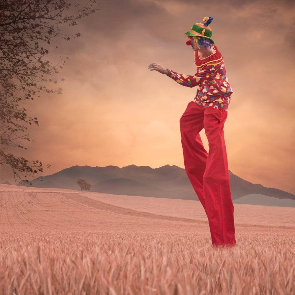 field, forest, clouds, tree, grass, wheat, running, ghost, clown, Caras Ionut