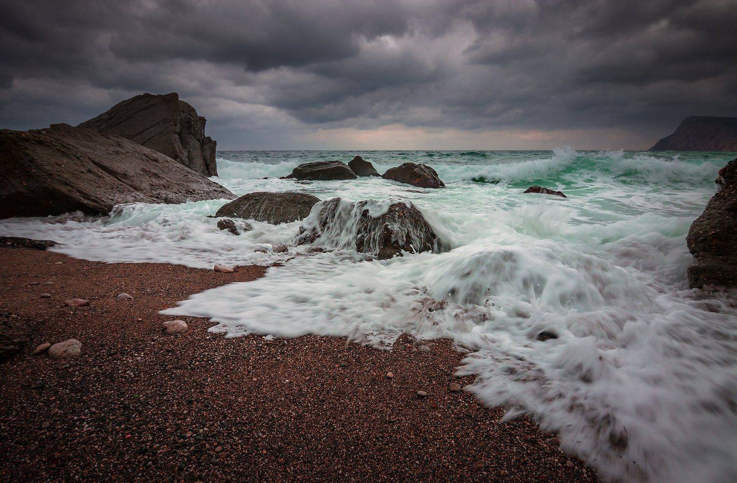 крым, пейзаж, зима, вода, море, камни, облака, горы, шторм, чёрное море,, Владимир Яковлев