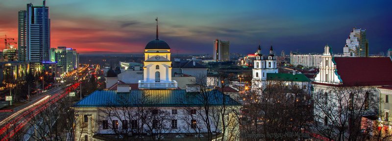 беларусь, город, минск, вечер, фотосфера-минск Соборная Площадь города на закате дняphoto preview