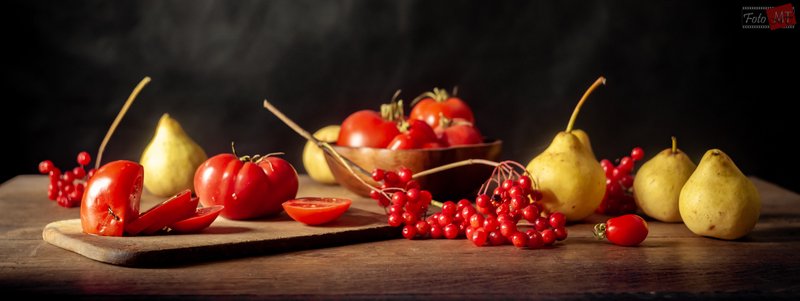 калина, натюрморт, груши, помидор, осень Красное желтоеphoto preview
