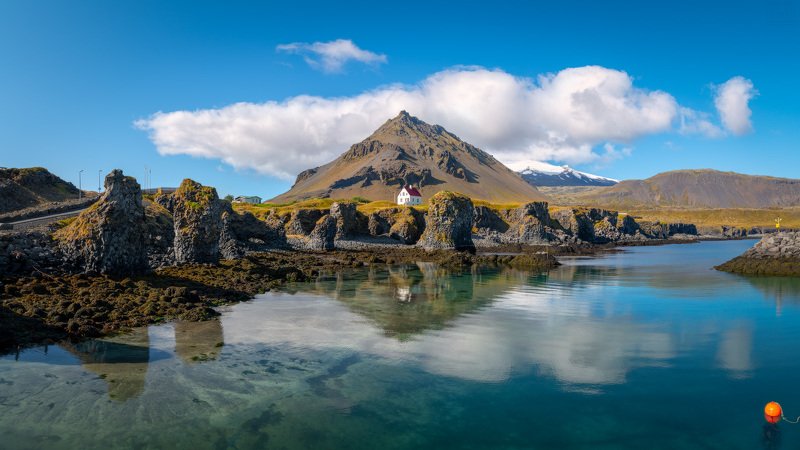 исландия, арнарстапи, iceland, arnarstapi, гора, поплавок, домик, море Поплавокphoto preview