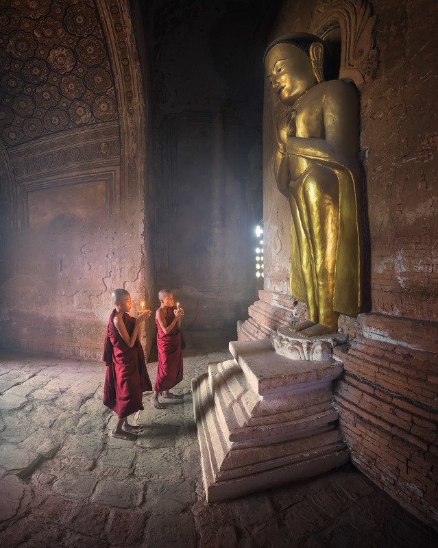 ancient, archeological, architecture, asia, asian, bagan, belief, buddha, buddhism, buddhist, burma, burmese, candle, children, culture, destination, faith, gold, golden, inside, interior, kid, landmark, light, little, man, meditation, monastery, monk, my In the Templephoto preview
