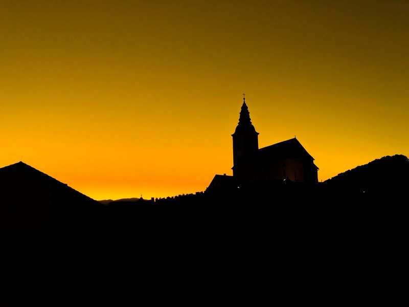 Dawn, orange, sky Church at dawn photo preview