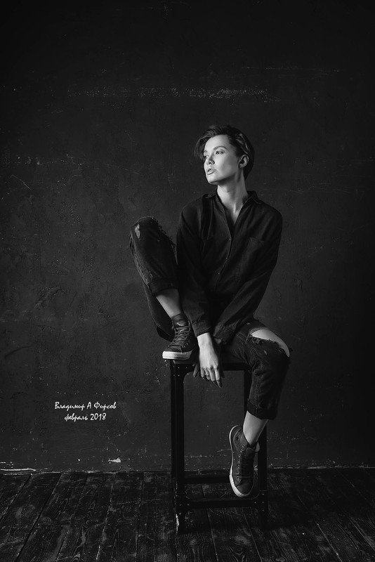 девушка, портрет, студия, рубашка, ретро, модель чб портрет фото превью