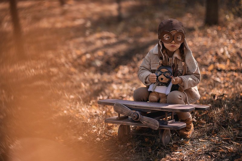 дети, детская фотография, осень, полёт, самолёт, два пилота Два пилотаphoto preview