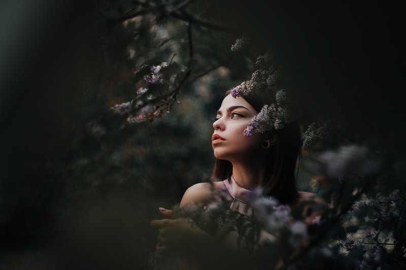 портрет, девушка, природа, улица, женщина, портрет, Москва, цветная фотография, художественная фотография Кристина в увядающей сирениphoto preview
