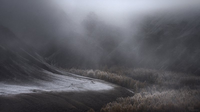 алтай, горы, чуйская степь, туман, снег Эфемерностьphoto preview