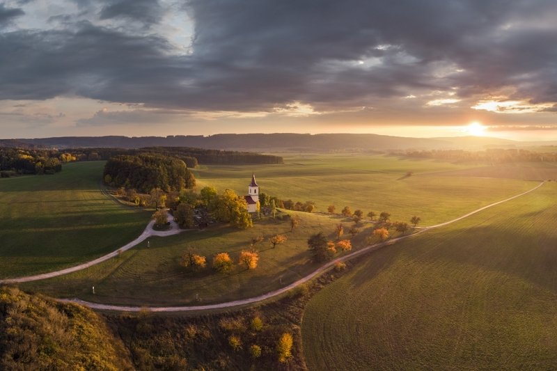 aerial, mavic, church, dronephoto, drone, autumn, czechia, Autumn lights..photo preview