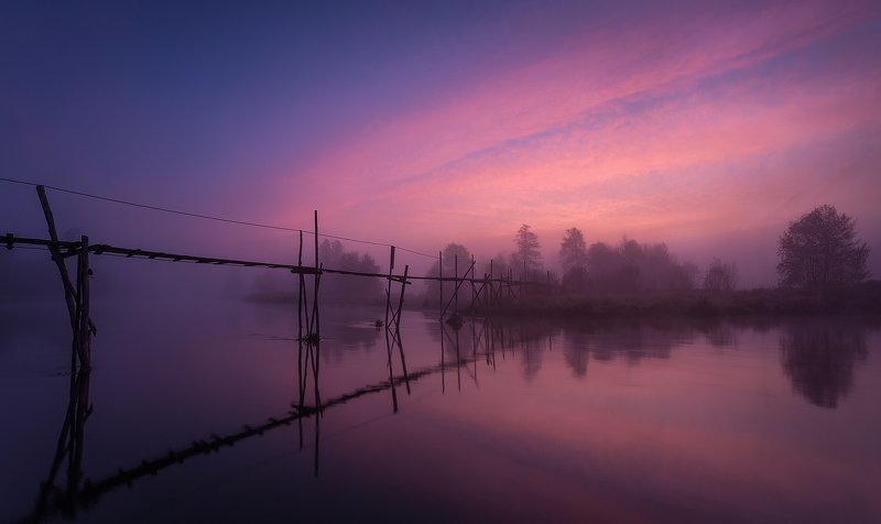 bridge, river, morning, blue, water, fog Sunrise on the Riverphoto preview