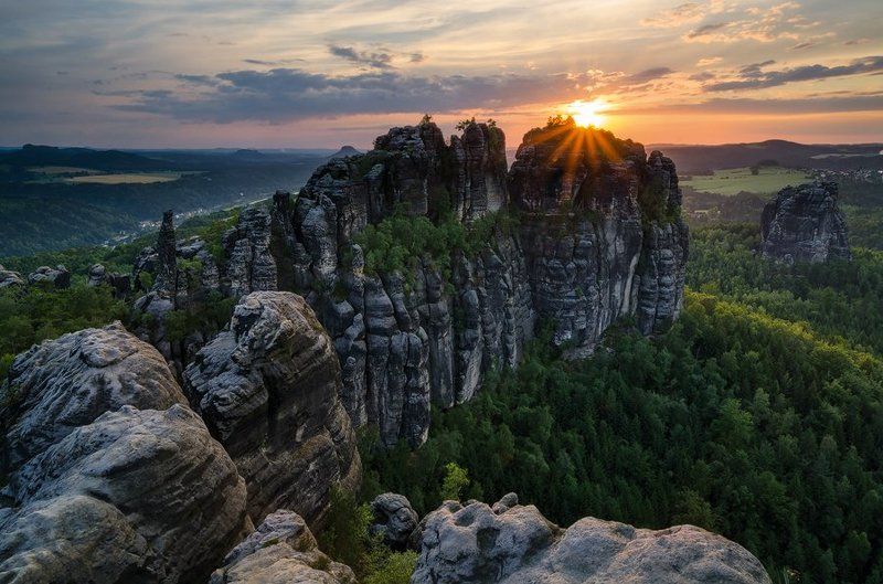 германия,саксония,саксонская швейцария,закат,пейзаж Schrammstein фото превью