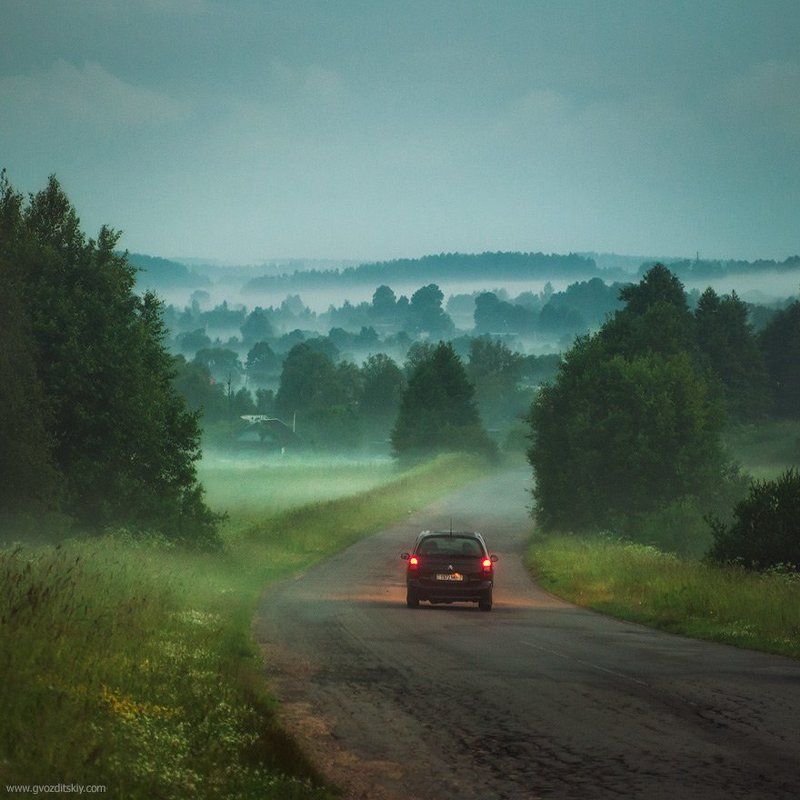 туман, сумерки, холмы, после заката Туманные далиphoto preview