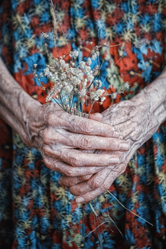 woman, old age, old woman, hands, flowers, женщина, старость, старуха, руки, цветы I hide myself within my flowerphoto preview