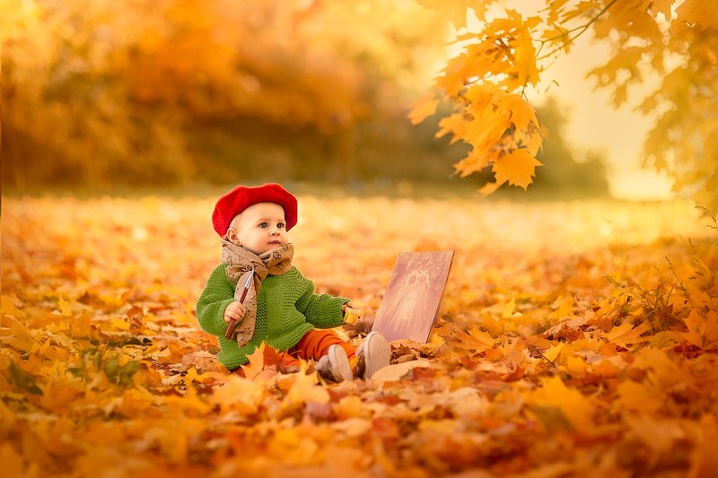 осень, краски, художник, оранжевый, малыш Палитра красокphoto preview