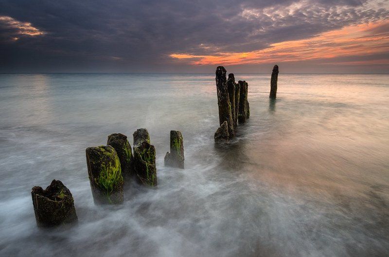 море, балтика, германия, пейзаж, вечер Огонь и пена фото превью