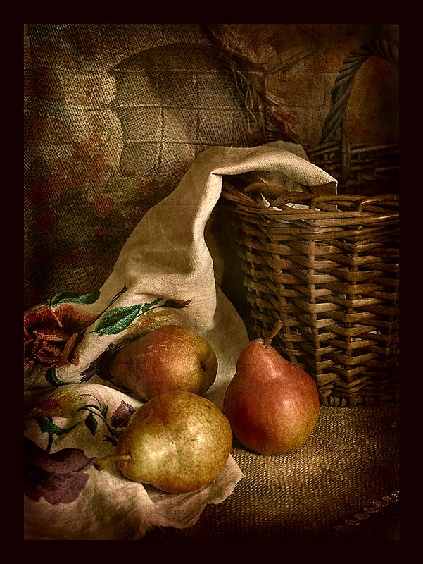 натюрморт, груши, корзинка С грушами и корзинкойphoto preview