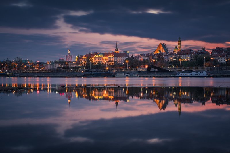 warsaw, city, architecture, vistula, river, reflection, night, Warsawphoto preview