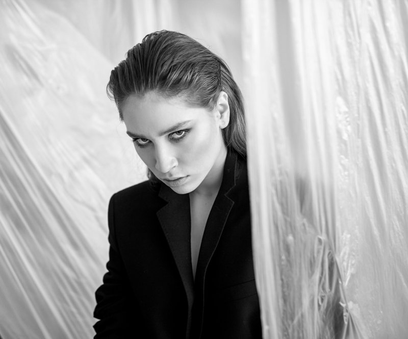 fashion, style, model, posing, beautiful, black, white, look, eyes, beautiful, jacket, film, art, unusual,modeling, bw, shoot Filmphoto preview