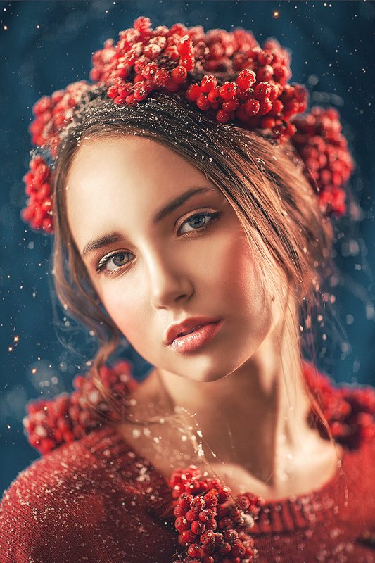 рябина, девушка, красный, нежность, осень, зима, снег, рябины, портрет, милая  Ноябрьphoto preview