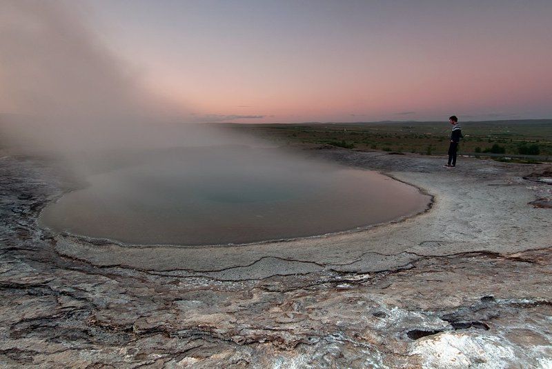 haukadal,geysir,hot,pool,iceland,sunset,midnight hot pool @ Haukadalphoto preview