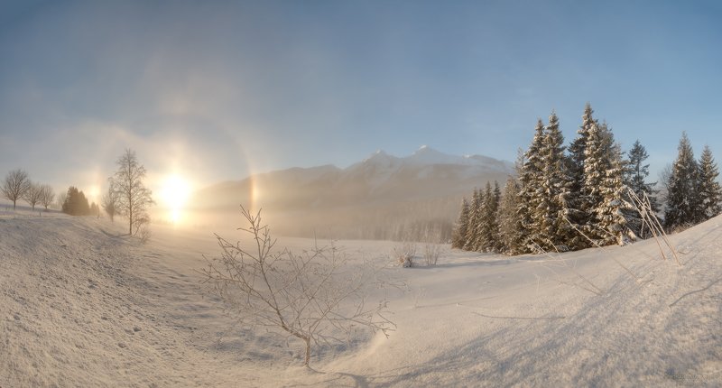татры, белянские татры, высокие татры, словакия, закопане, горы, зима, гало, мороз, панорама, зимний пейзаж \