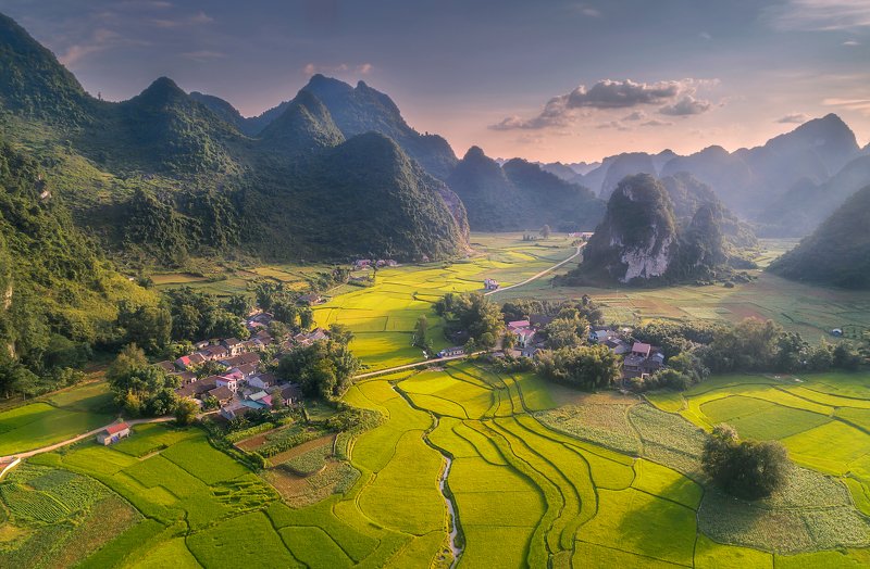 #Caobang #Vietnam #Villages #Ripe rice #harvest #Trungkhanh Two Villagesphoto preview
