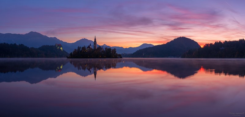 блед, бледское озеро, словения, юлианские альпы, рассвет, панорама, отражение, горы, европа, фототуры, slovenia, julian alps, bled \