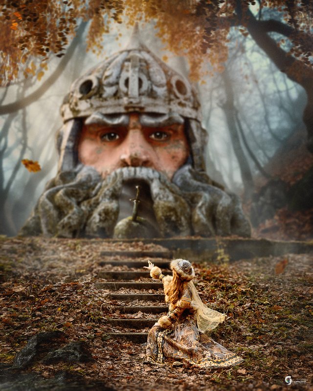 сказка, руслан и людмила, княжны, осень, сказки пушкина, детские сказки, детское фото Людмила и голова Святогора фото превью