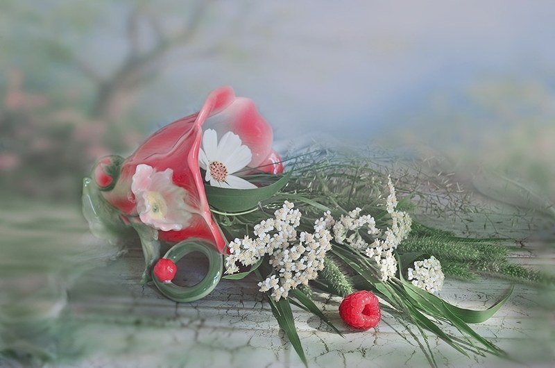 Лето натюрморт свежесть трава чашка малина радость любовь Лето - снаружи, лето - внутри! photo preview