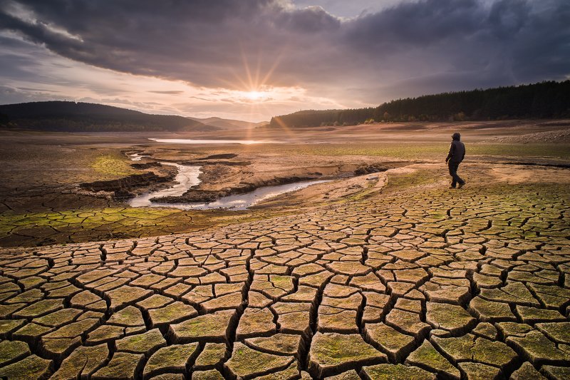 studena dam, dry, bulgaria, sunset Desolationphoto preview
