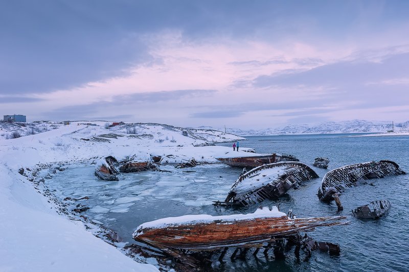 teriberka, murmansk, ship, abandon, cemetery,winter, snow, seashore, coastline, barents sea Cemetery of ships. Teriberka. Russiaphoto preview