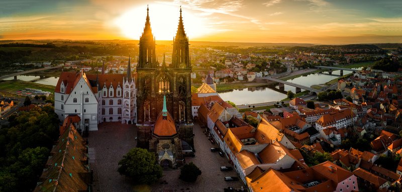 Meissen, Germany, castle, river, Elbe, aerial, dawn, sunrise Мейссен на рассветеphoto preview