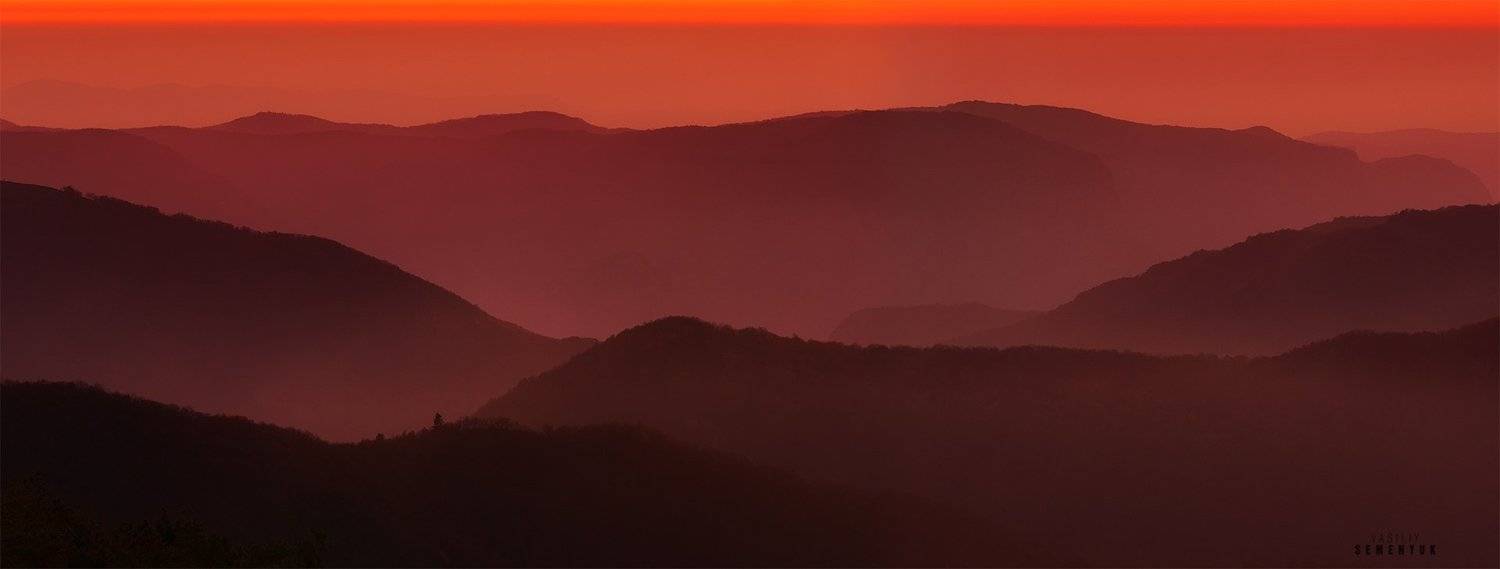 крым, горы, закат, бойка, седам-кая, панорама, осень, туман, landscape, mountain, crimea, dusk, fog., Семенюк Василий